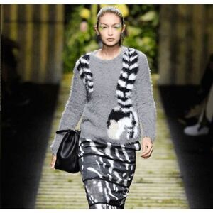 Max Mara Furetto cotton blend crewneck sweater Gray with Ferret Print Size Small